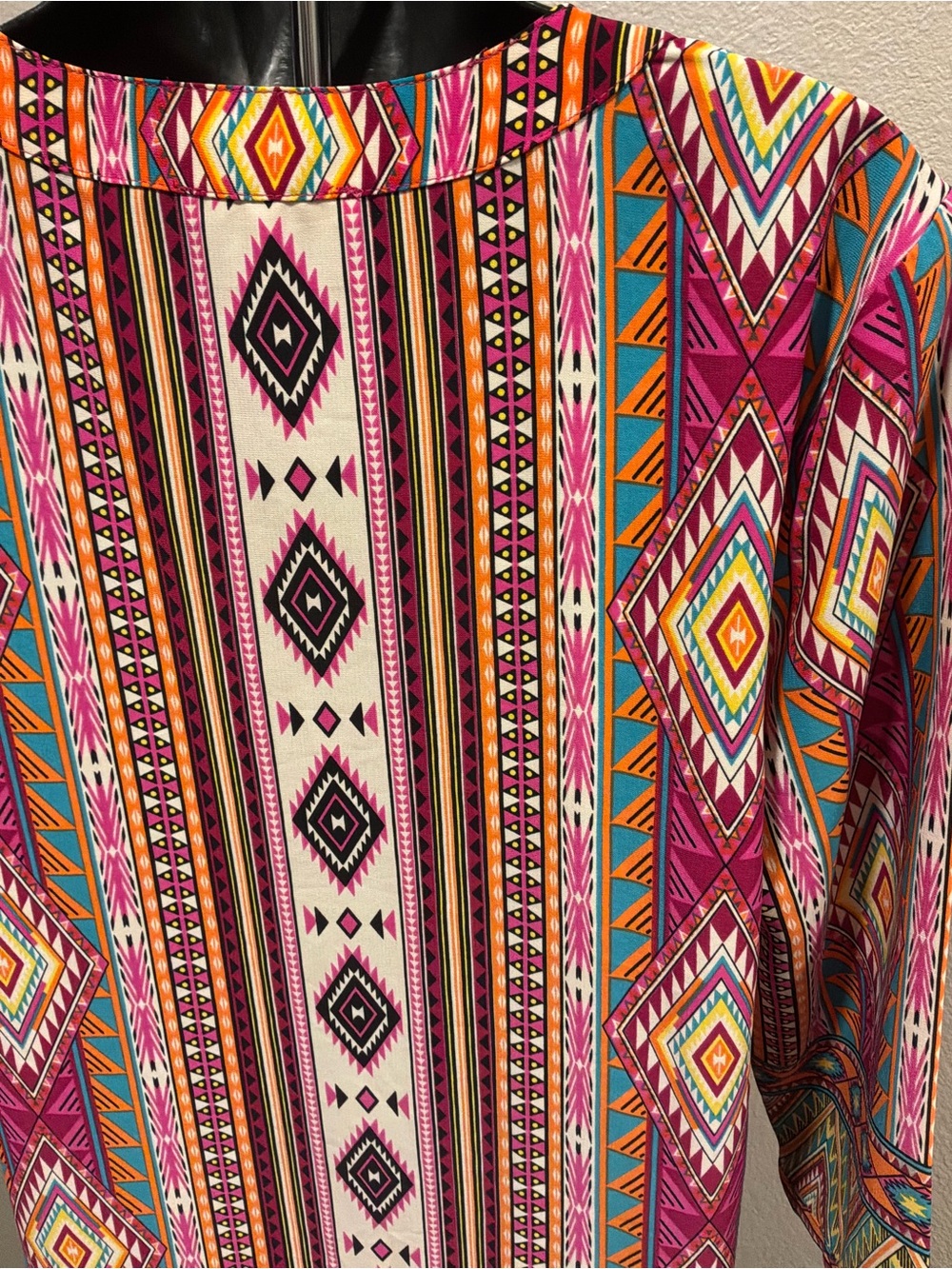 Gibson Latimer Multicolor Aztec-Print Mini Dress — Pink, Turquoise, Orange - Picture 3 of 5